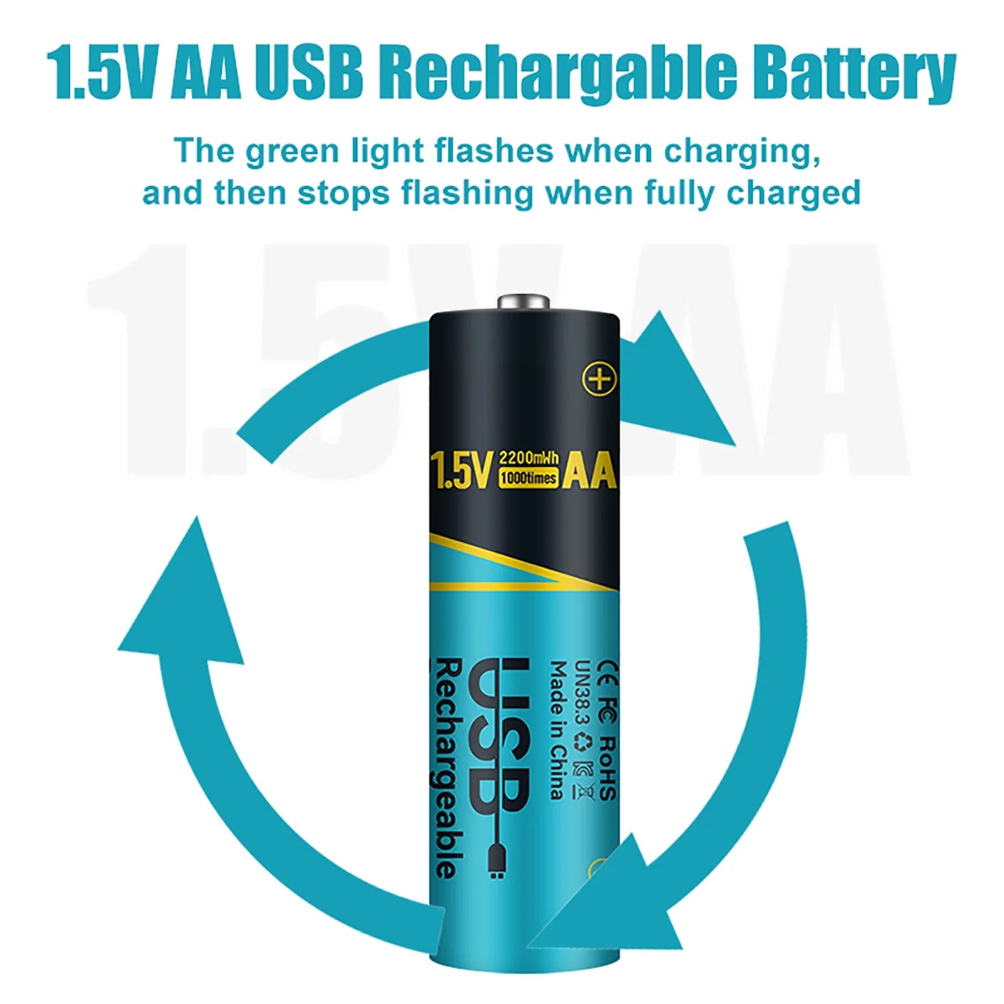 6PCS 13200mAh AA1.5V Lithium-Ion Rechargeable Battery with 2-in-1 Charging Cable
