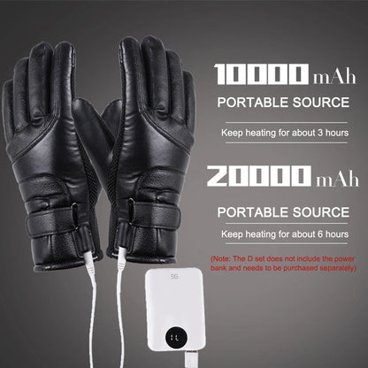 Leather Electric Heated  Waterproof  Winter Gloves Touchscreen