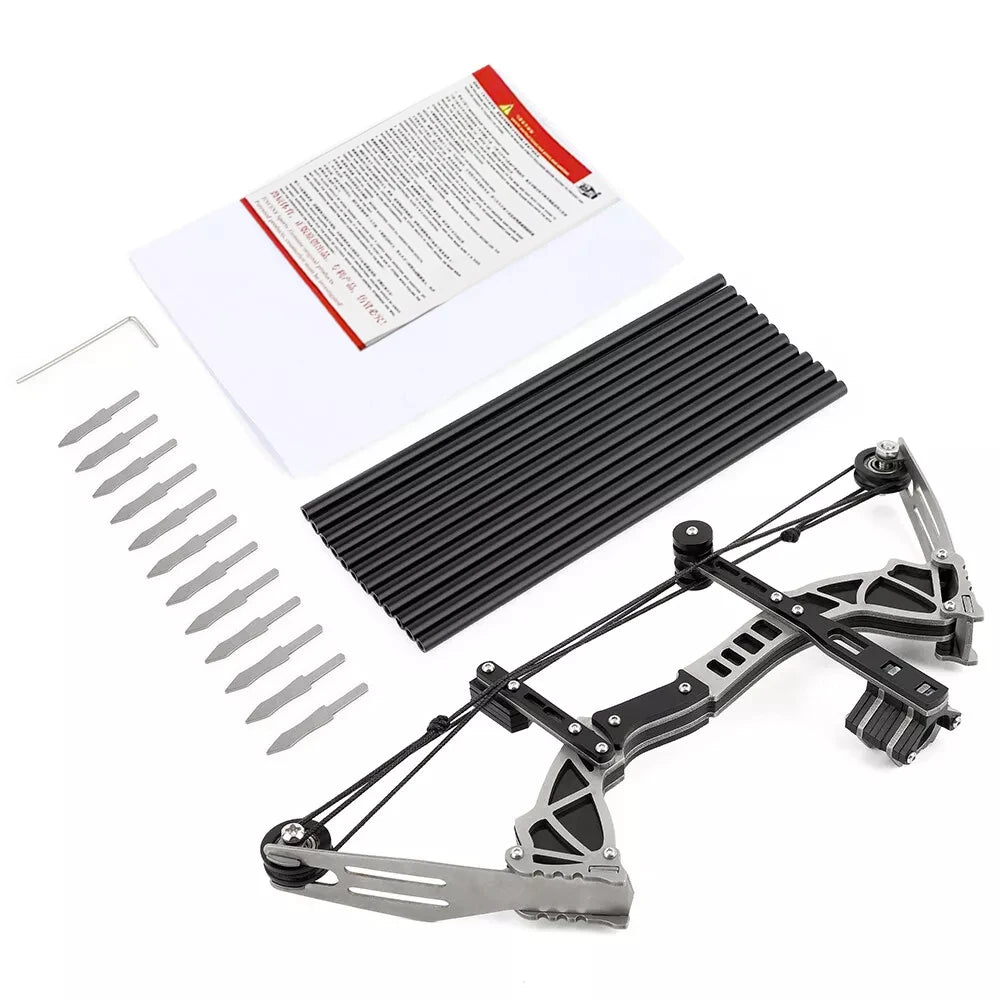 Archery 9.5" Mini Compound Bow and Arrows Set for Outdoor Target Shooting Hunting Games Pocket Bow Survival Bow R/L Hand Gift