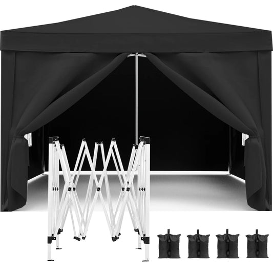 10'x10' Folding Canopy with 4 Removable Sidewalls  Gazebo Portable Tent