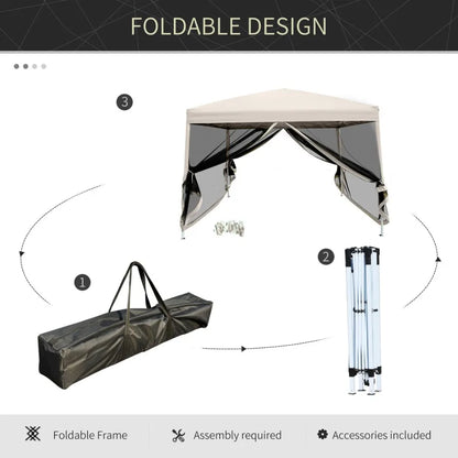 10' x 10' Pop Up Canopy Tent with Netting Instant Screen Room  Height Adjustable