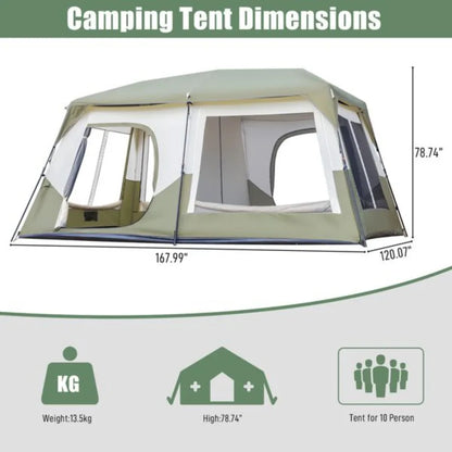10 Person Camping Tent Setup in 60 Snds with Rainfly Windproof Tent with Carry Bag