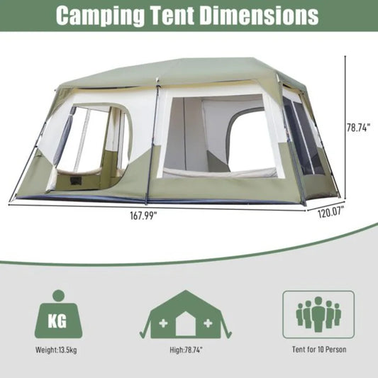 10 Person Camping Tent Setup in 60 Snds with Rainfly Windproof Tent with Carry Bag