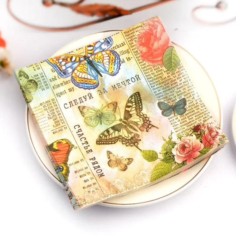 20Pcs/Bag Napkins Paper Butterfly Floral Print Decoupage Napkin