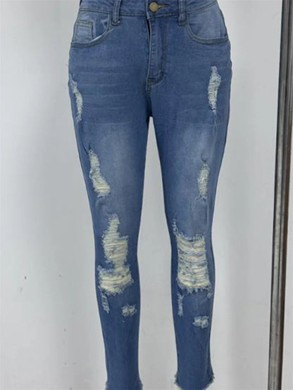 Skinny Jeans Stretch Ripped Denim Pants