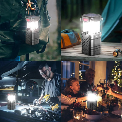 4 Pack Rechargeable Camping Lights - Solar/Battery LED, 3 Modes & USB