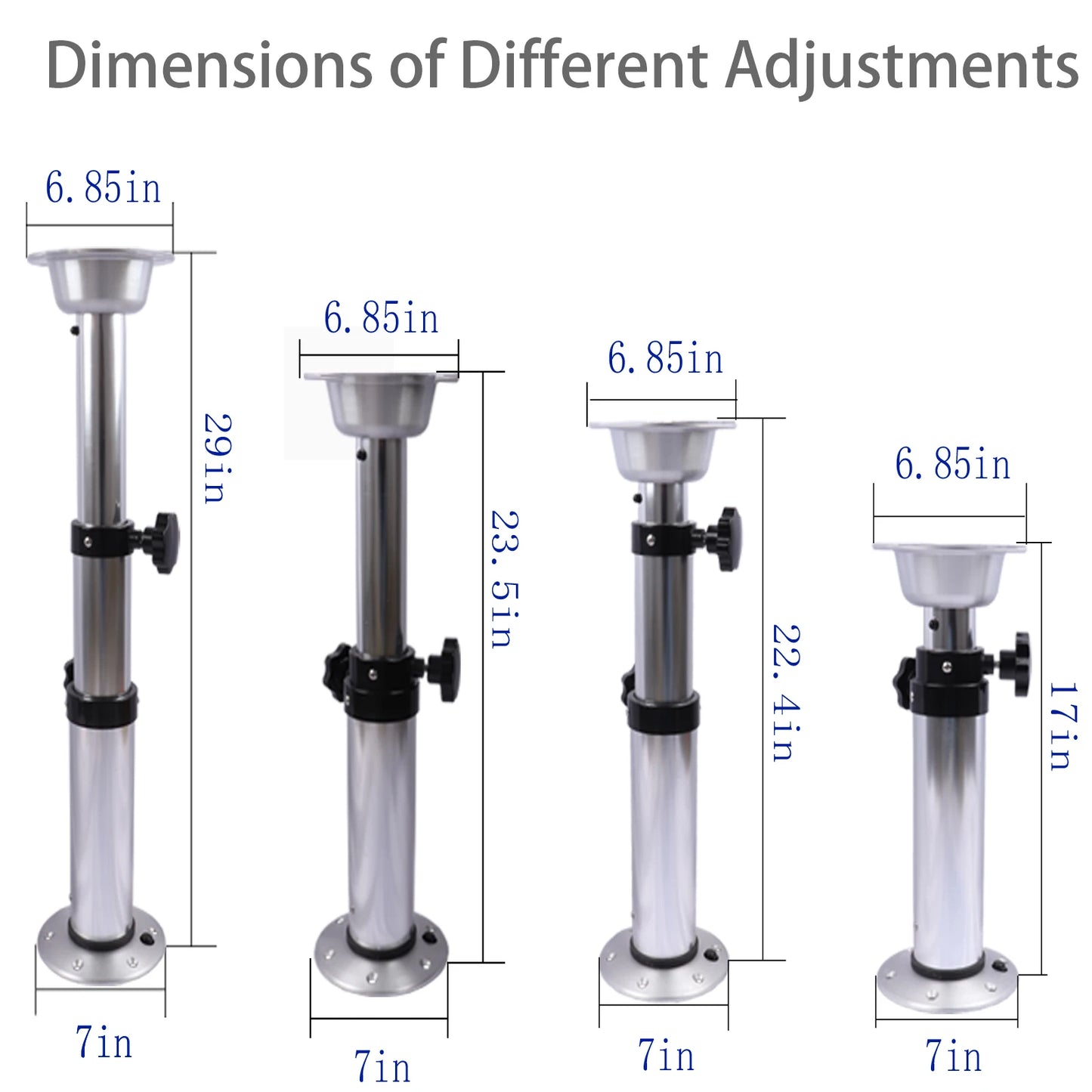 3 Levels Adjustable Aluminum Alloy RV Boat Table Pedestal 17-28 Inch Height