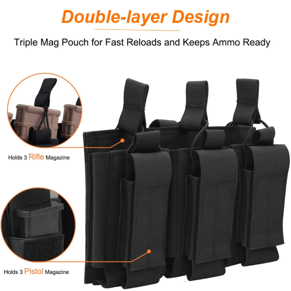 Tactical Vest Molle Triple Mag Pouch Outdoor Rifle Pistol Hunting Storage Bag Ammo Holder