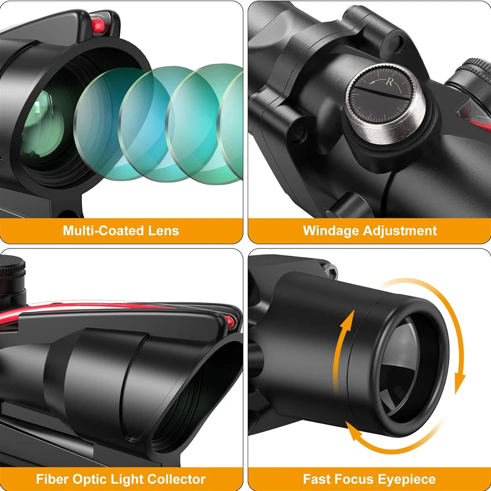 4X32 Real Fiber Optics Red Dot Illuminated Chevron Glass Etched Reticle Tactical Optical Scope