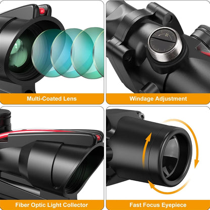 4X32 Real Fiber Optics Red Dot Illuminated Chevron Glass Etched Reticle Tactical Optical Scope