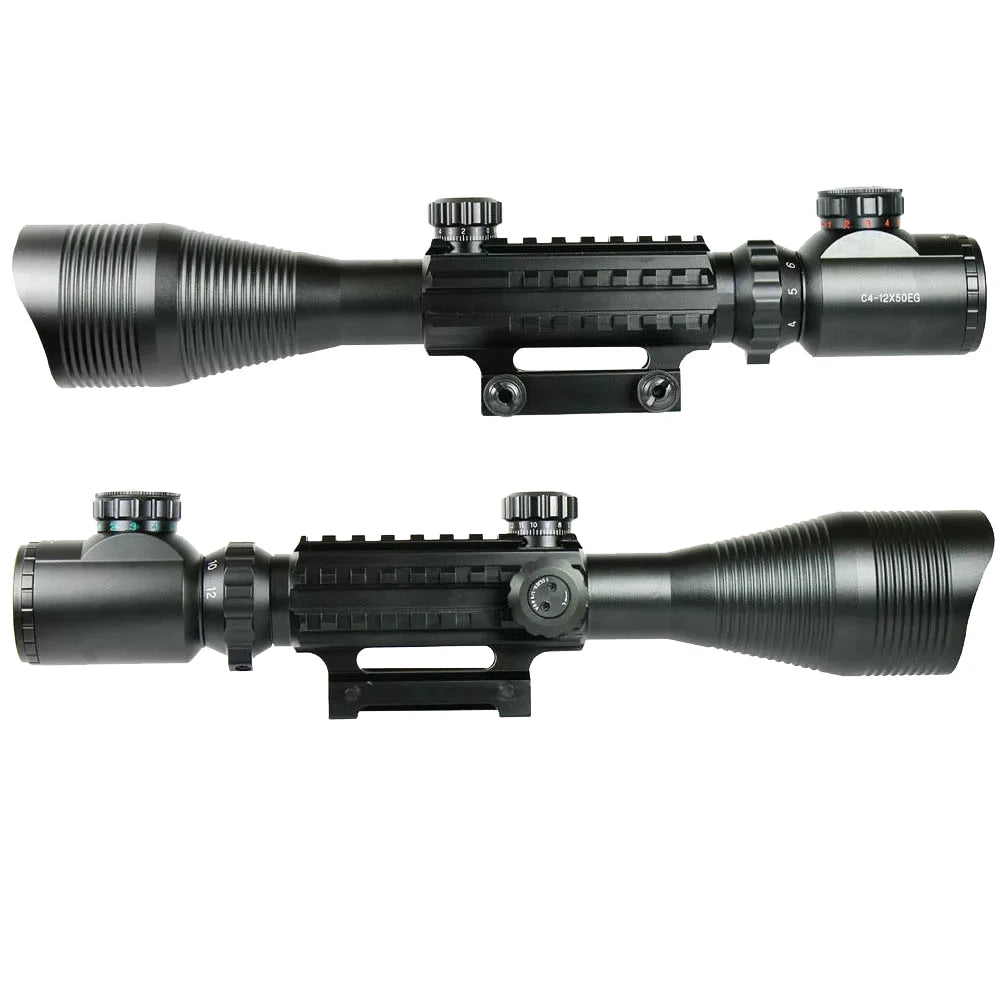 3-in-1 Rifle Scope Red Dot Laser Combo 4-12x50 Illuminated Optics with 4 Reticle Red Green Reflex Sight