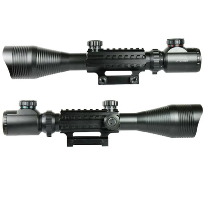 3-in-1 Rifle Scope Red Dot Laser Combo 4-12x50 Illuminated Optics with 4 Reticle Red Green Reflex Sight