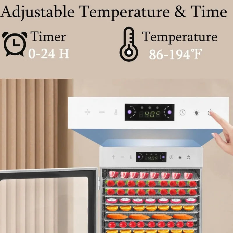 800W  18-Tray Stainless Steel Fruit Dryer with LED LIght