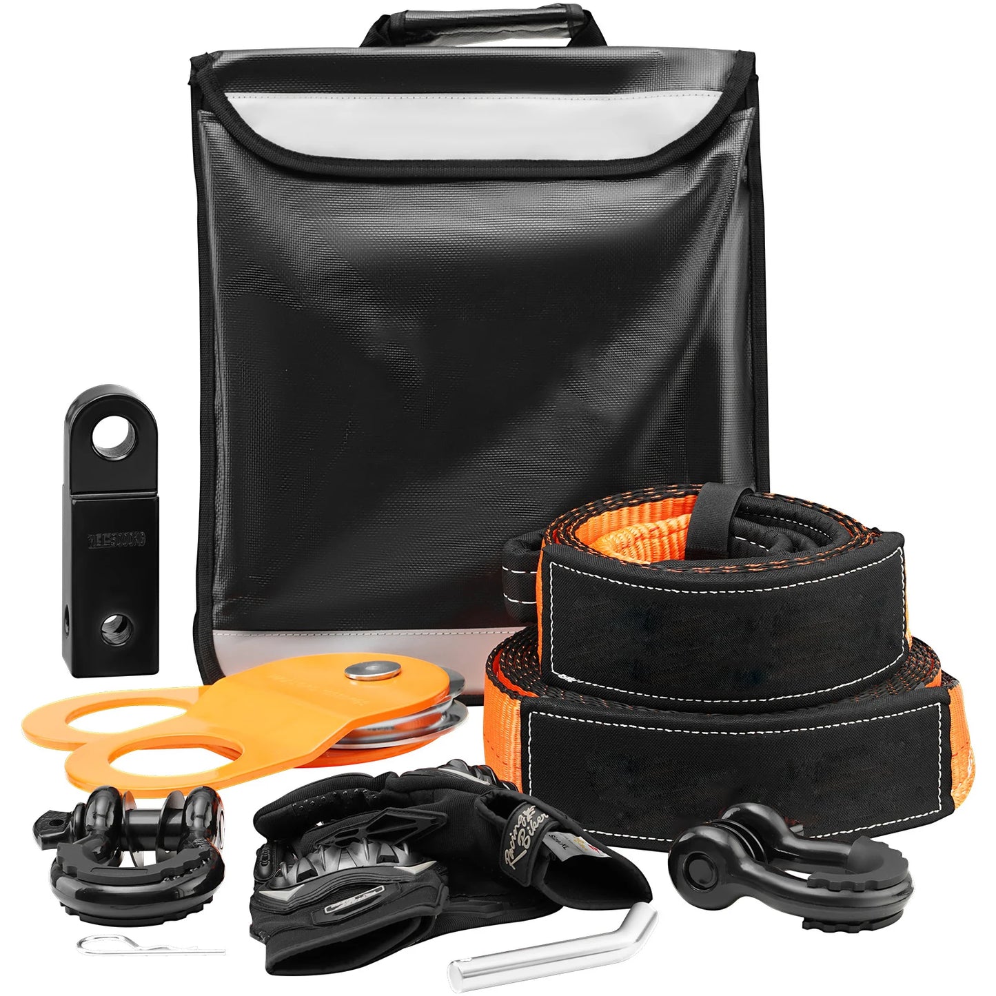 Off-Road Winch Recovery Kit with 30000Lbs Tow Straps & D-Ring Shackles Snatch Block and Storage Bag