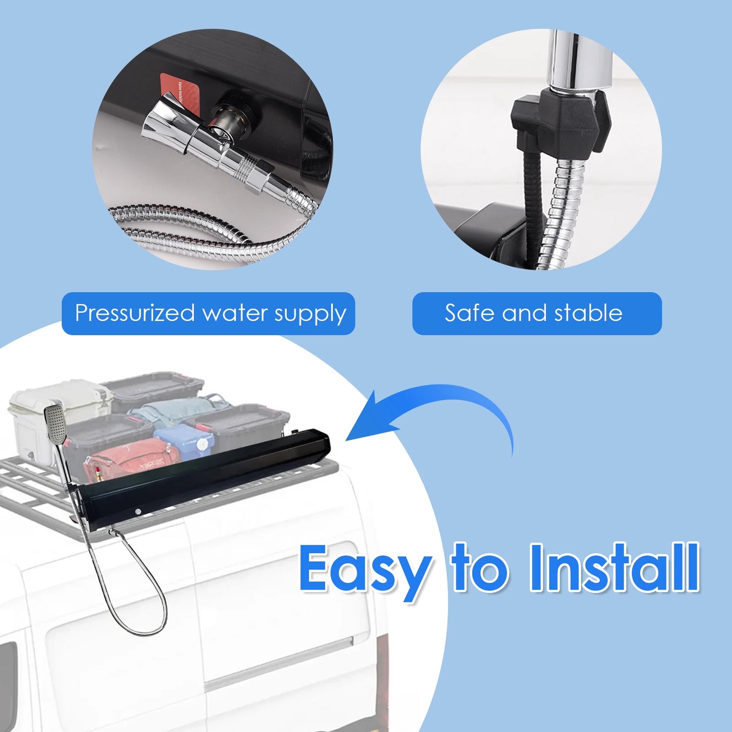 20L / 30L Car Pressurized Water Tank for Camping Shower  Roof Rack Mount with showerhead