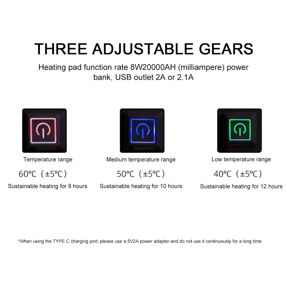 4 Heated Areas Camping Chair Heated Cushion Portable Heater Warm Pad 3 Adjustable Temperature