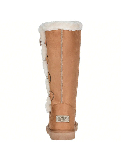 Women's Snow Boots Fleece Lined Solid Color Mid-Calf Flat Snow Boots