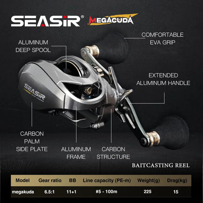 Baitcasting Reel Drag 15KG Deep Spool 6.5:1 Aluminum Frame Carbon Side Double Handle Jigging