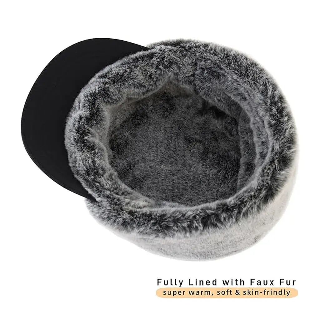 Men's Winter Hat with Visor Warm Earflaps