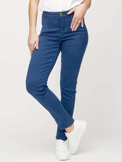 Women Solid Color High-waisted Skinny Jeans,