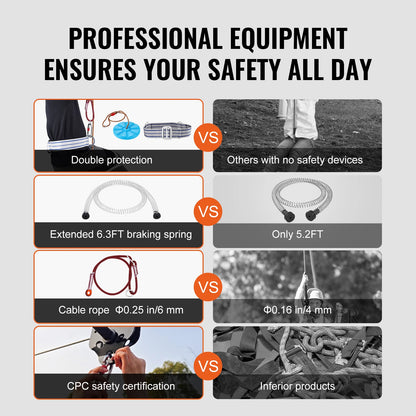 60/80/100/120FT Zipline Kit Up to 500 lbs  Stainless Steel Safety Harness