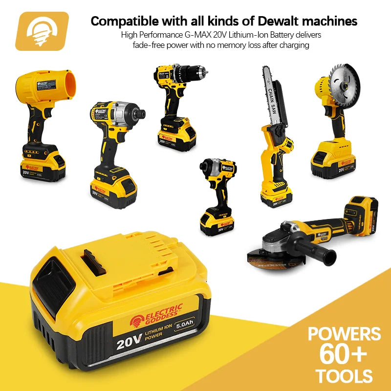 Lithium-ion Replacement Battery Fit For Original Lithium-ion Battery 20V 5Ah for Dewalt