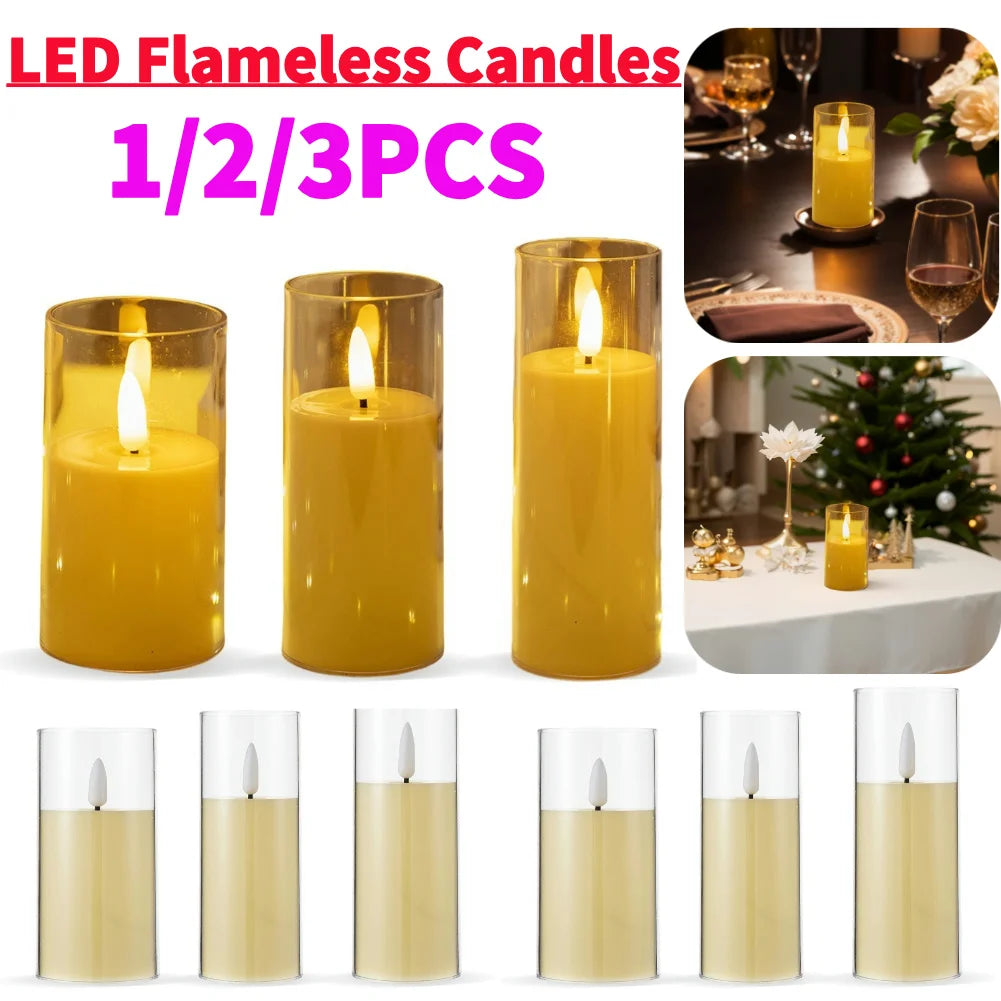 1-3Pcs LED Candle Light Flickering Flameless Pillar Amber Candles