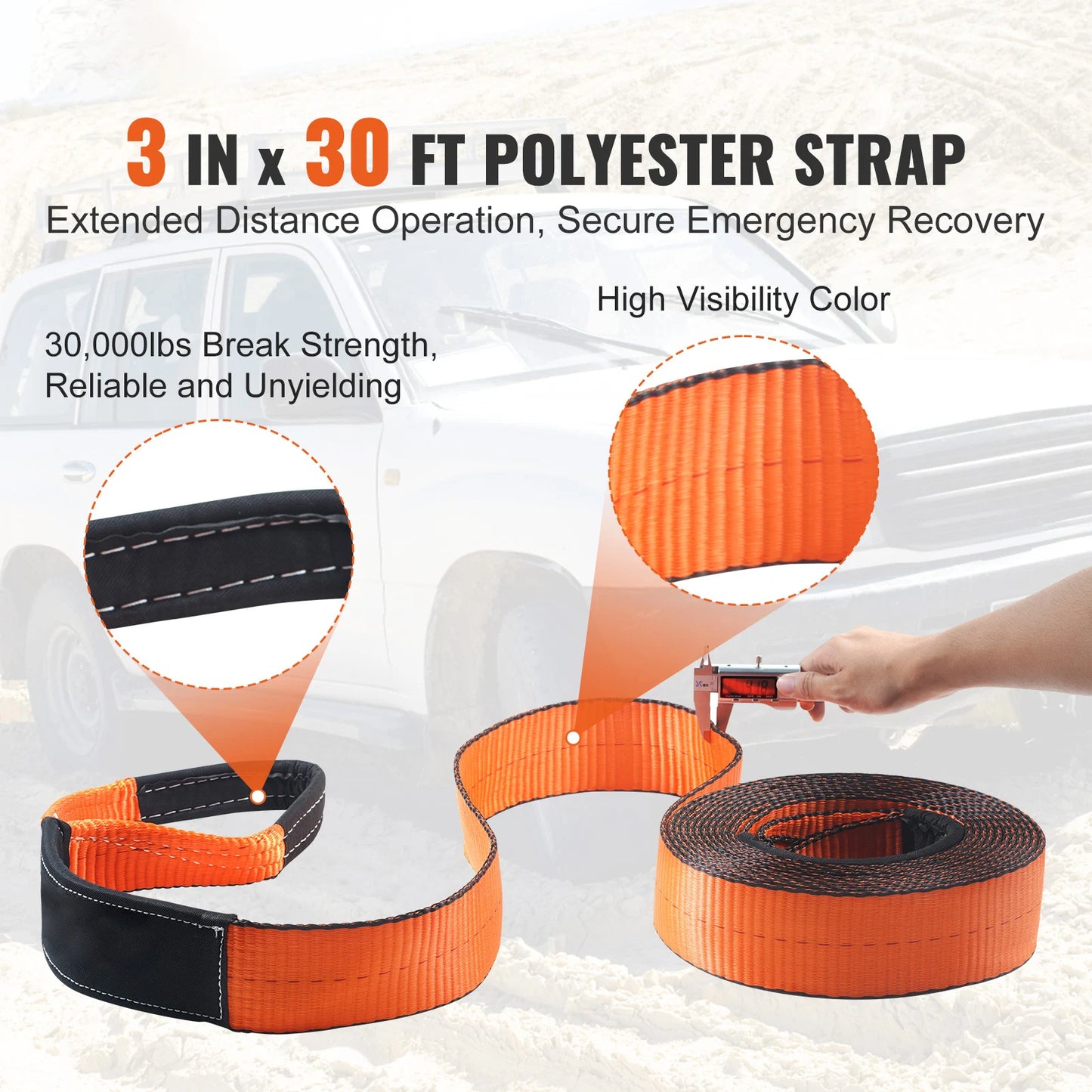 Off-Road Winch Recovery Kit with 30000Lbs Tow Straps & D-Ring Shackles Snatch Block and Storage Bag