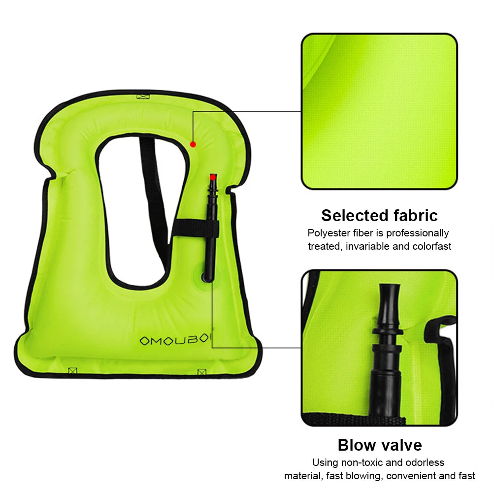 Inflatable Snorkeling Vest Adjustable Buoyancy for Snorkeling Swimming Kayaking Boating