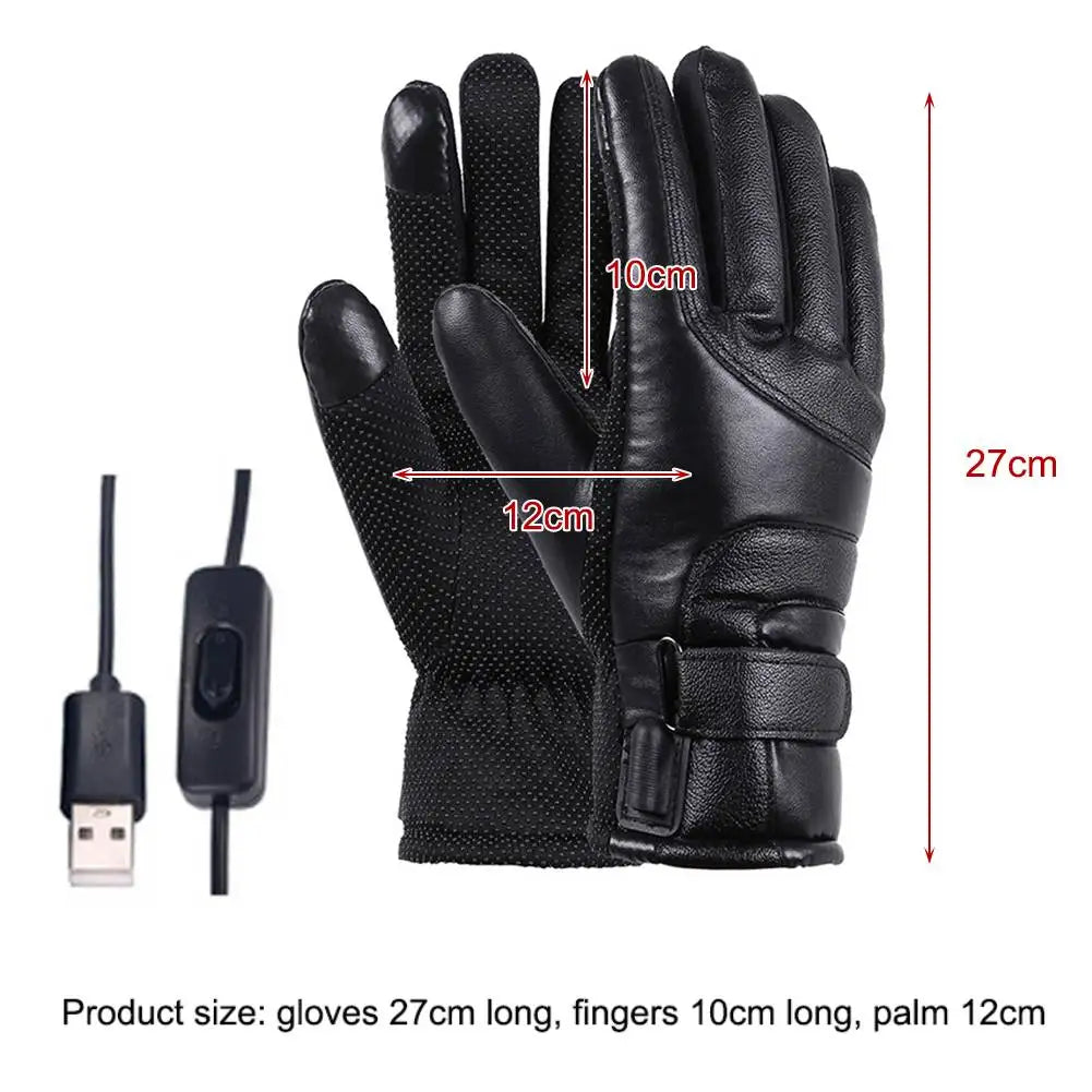 Leather Electric Heated  Waterproof  Winter Gloves Touchscreen
