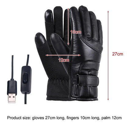 Leather Electric Heated  Waterproof  Winter Gloves Touchscreen