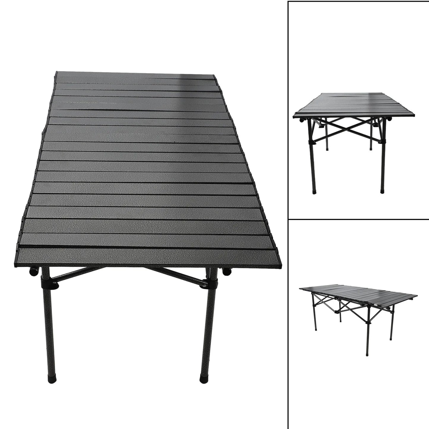 Folding Camping Table Black Spacious Storage Basket 47.24in Carbon Steel