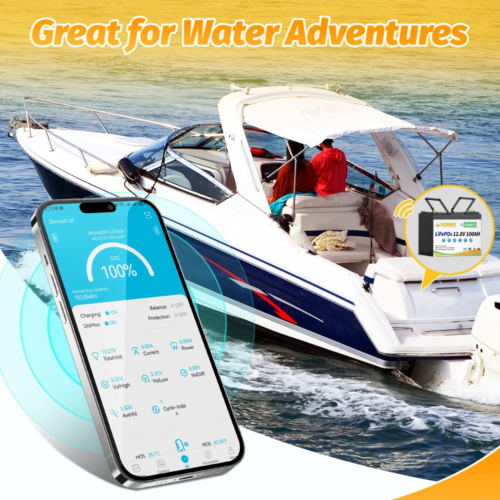 12V 100Ah  Lithium Battery Pack With Bluetooth 100A BMS Deep Cycles