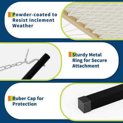 Double Hammock with Stand,2 Person Heavys Duty 475 Lbs Capacity, Breathable Cotton Rope & Quilted Pad