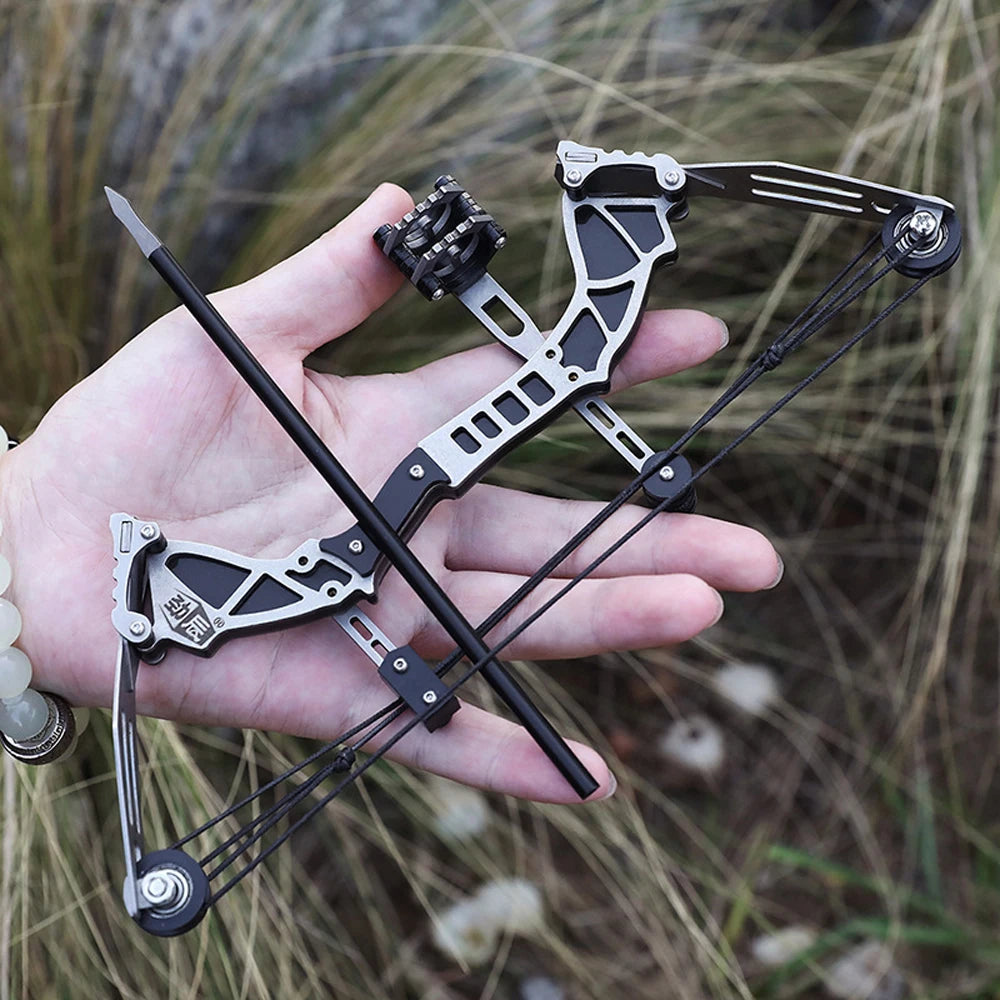 Archery 9.5" Mini Compound Bow and Arrows Set for Outdoor Target Shooting Hunting Games Pocket Bow Survival Bow R/L Hand Gift