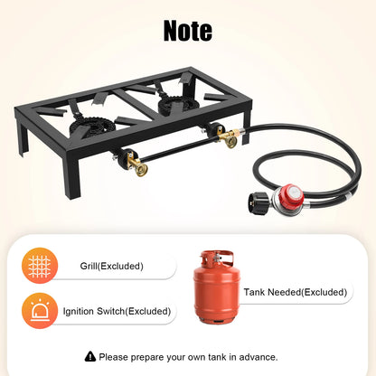 8000W Portable Double Burner Outdoor Gas Stove with Adjustable 0-10Psi Regulator Hose
