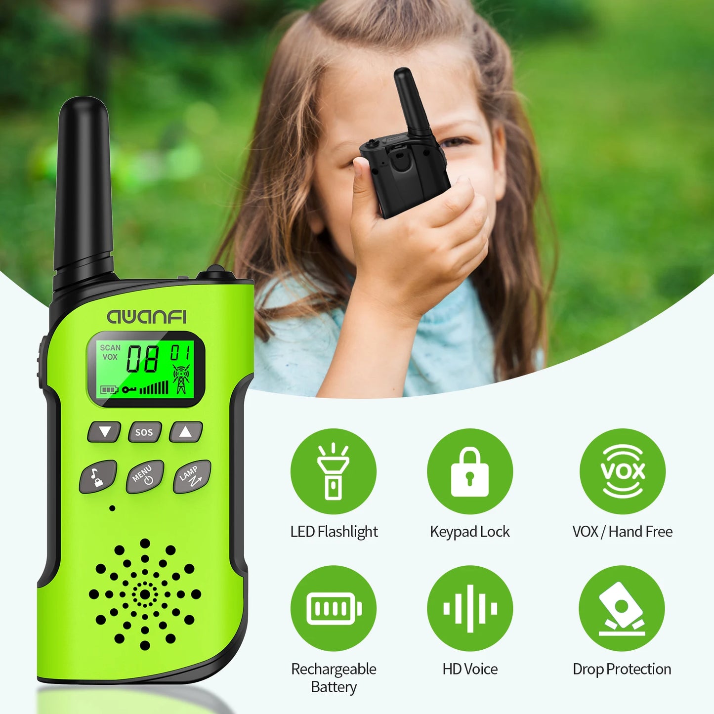 4 Walkie Talkies  Rechargeable  , Long Range Flashlight 8 Channel, USB Type C