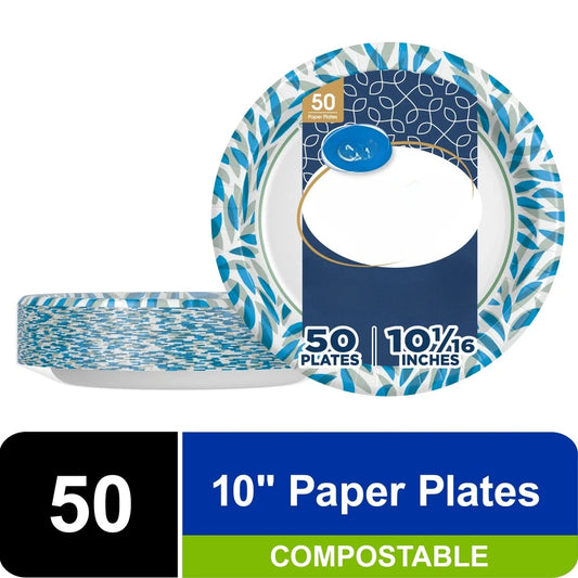 Disposable Paper Plates, 10 in, Assorted Colors, 50 Count