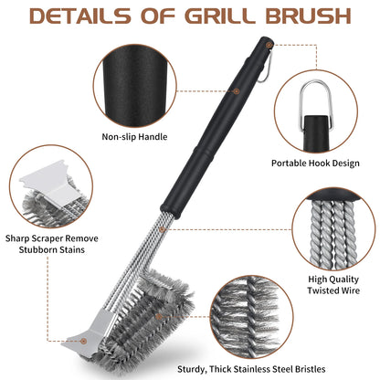 19 inch Stainless Steel Grill Brush with Scraper,