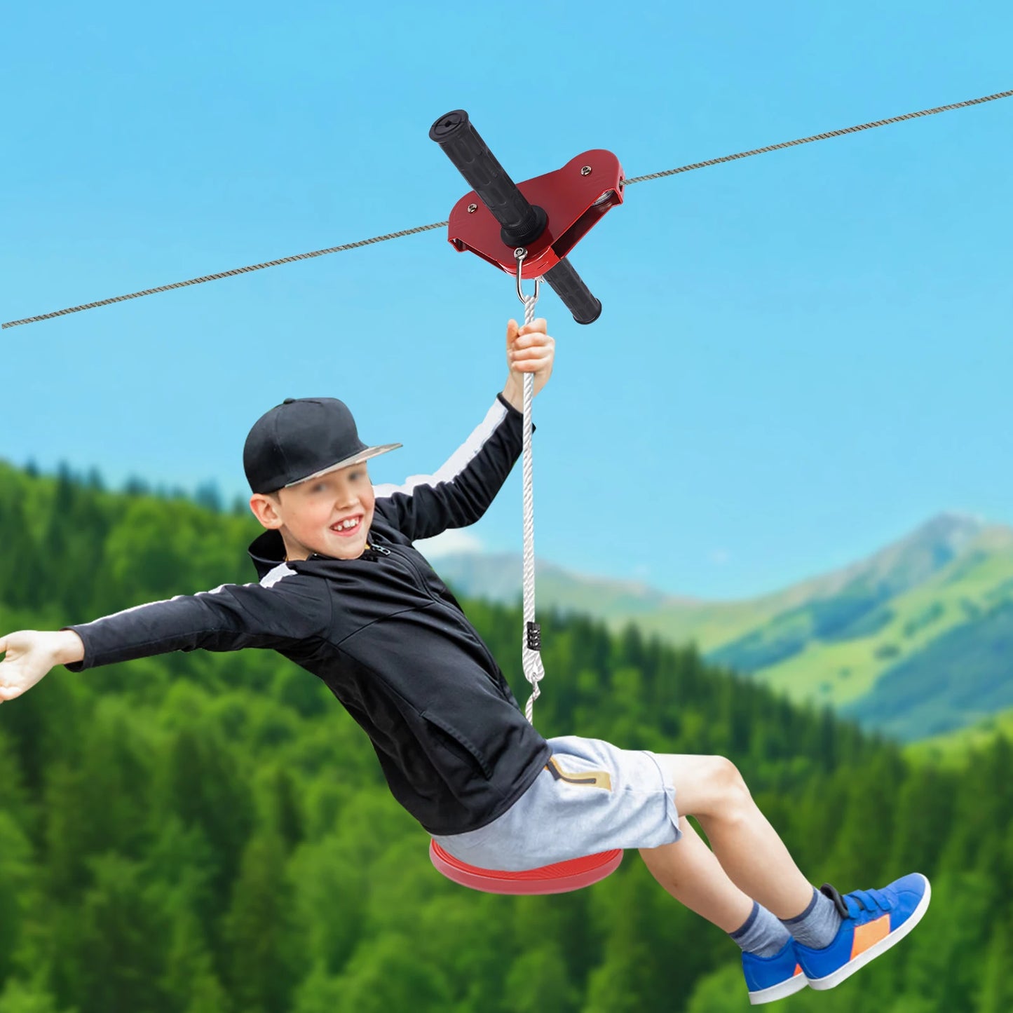 330lbs Quick Set up Zipline, Spring Brake and Safety Harness