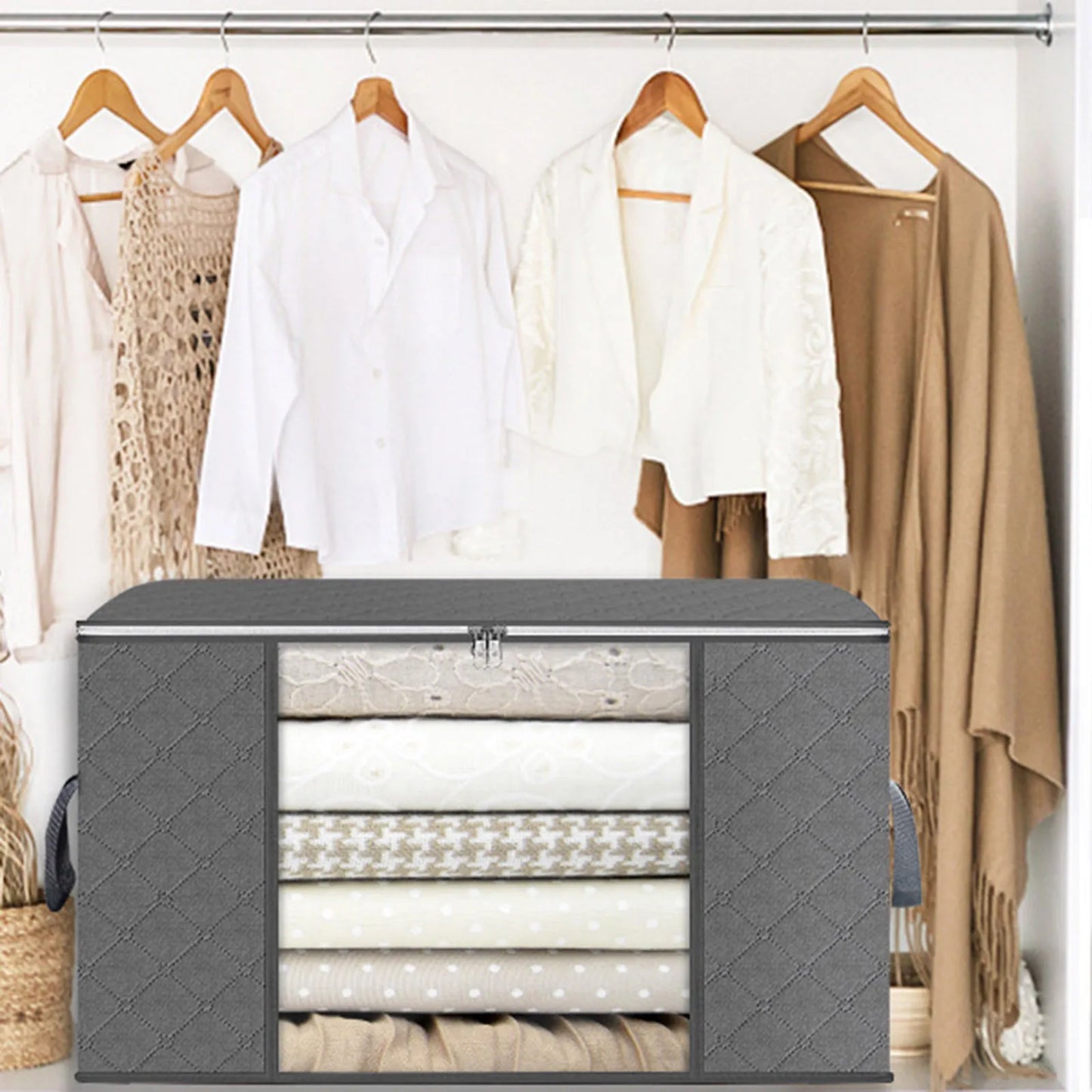 Wardrobe Box Set Of 4 With Zipper, Foldable Storage Solution for Clothes, Blankets, Sheets, and More