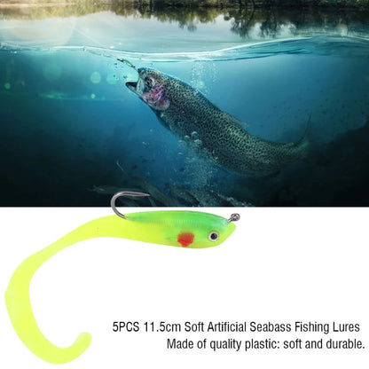 5PCS Fish Lures Artificial Fake Bait Soft Seabass Fishing Tackle with Hook