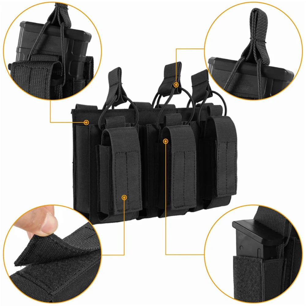 Tactical Vest Molle Triple Mag Pouch Outdoor Rifle Pistol Hunting Storage Bag Ammo Holder