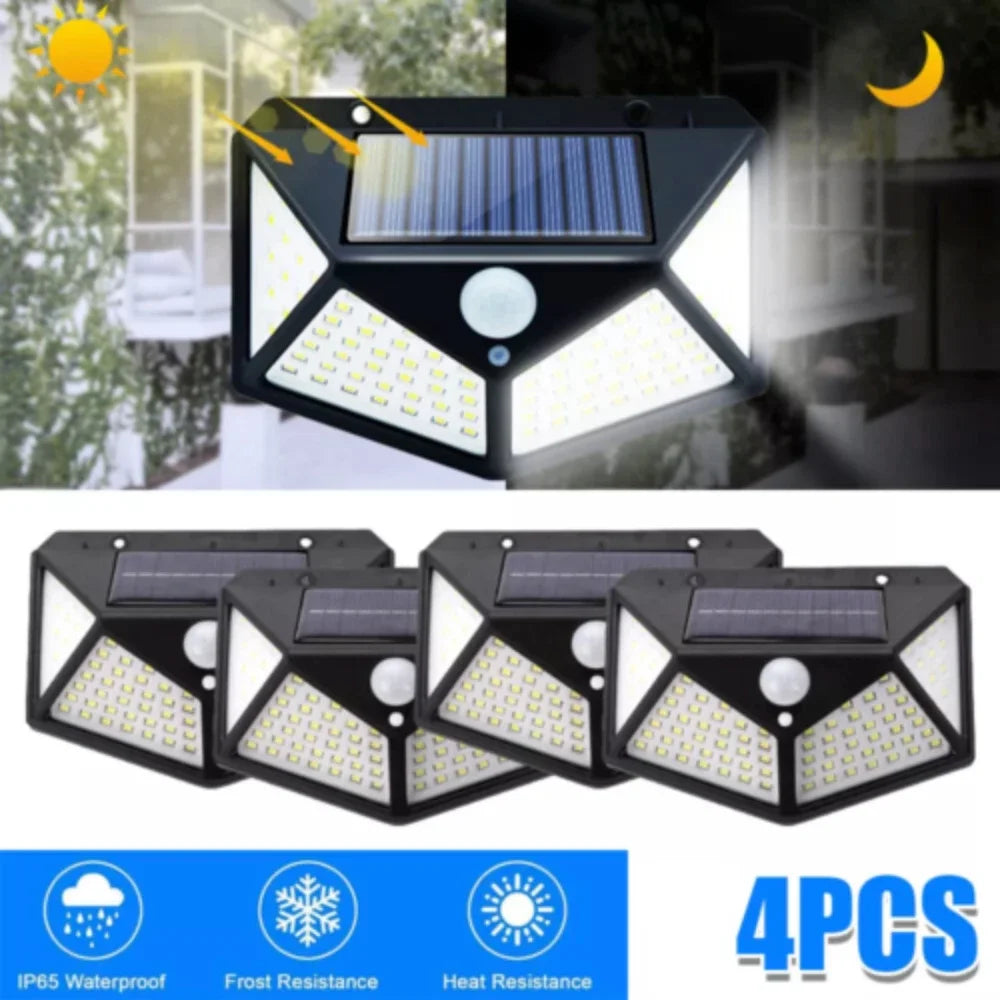 4X Solar Power PIR Motion Sensor Wall Lights 100LED Outdoor Lamps