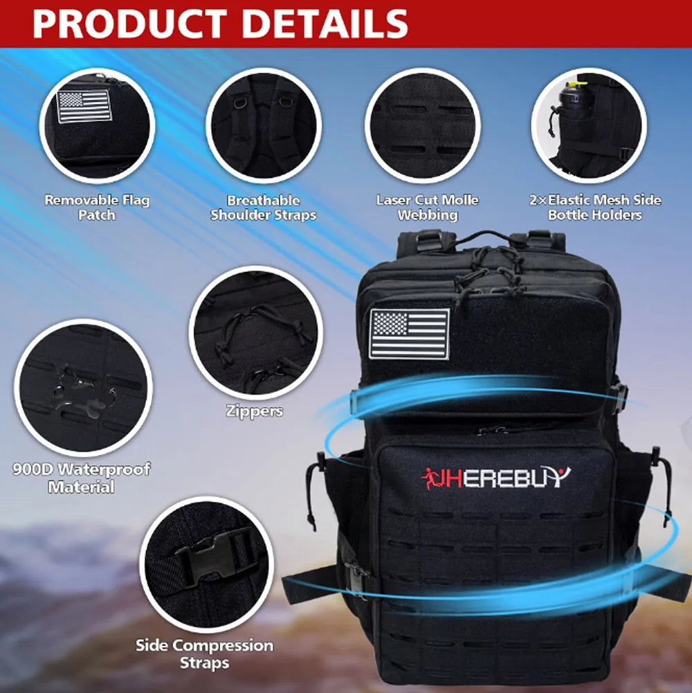 45L Military Tactical Backpack Molle Rucksack