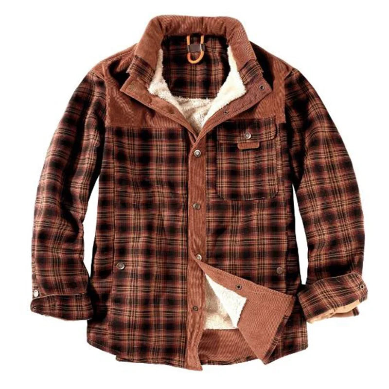 Men s Plaid Lined Shirt Jacket Long Sleeve Button Down
