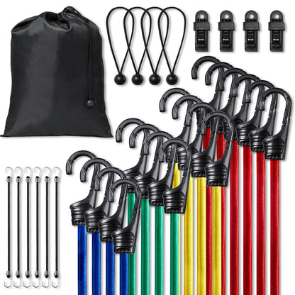 32pcs Elastic Bungee Cords Straps Assorted Lengths