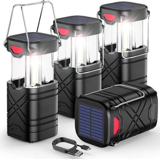 4 Pack Rechargeable Camping Lights - Solar/Battery LED, 3 Modes & USB