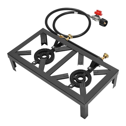 8000W Portable Double Burner Outdoor Gas Stove with Adjustable 0-10Psi Regulator Hose