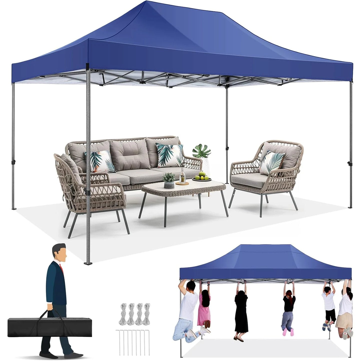10x15 Pop Up Canopy without Sidewall, Heavy Duty Canopy All Season Wind Waterproof